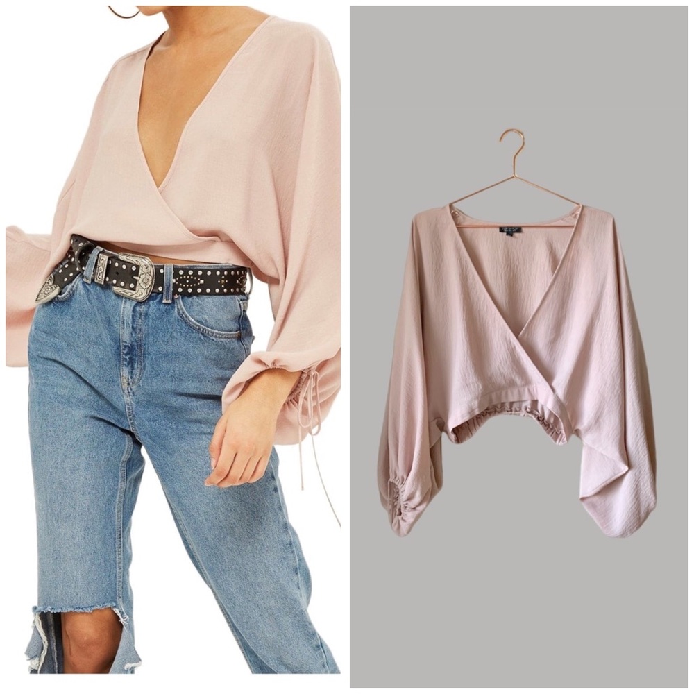 Topshop Balloon Sleeve Wrap Top Pink